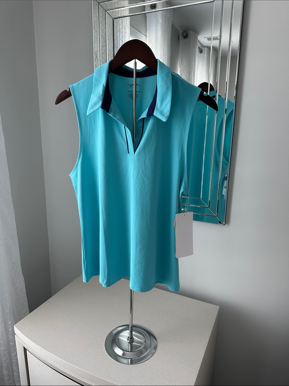 Gottex Turquoise Sleeveless Polo Tank with Navy Trim